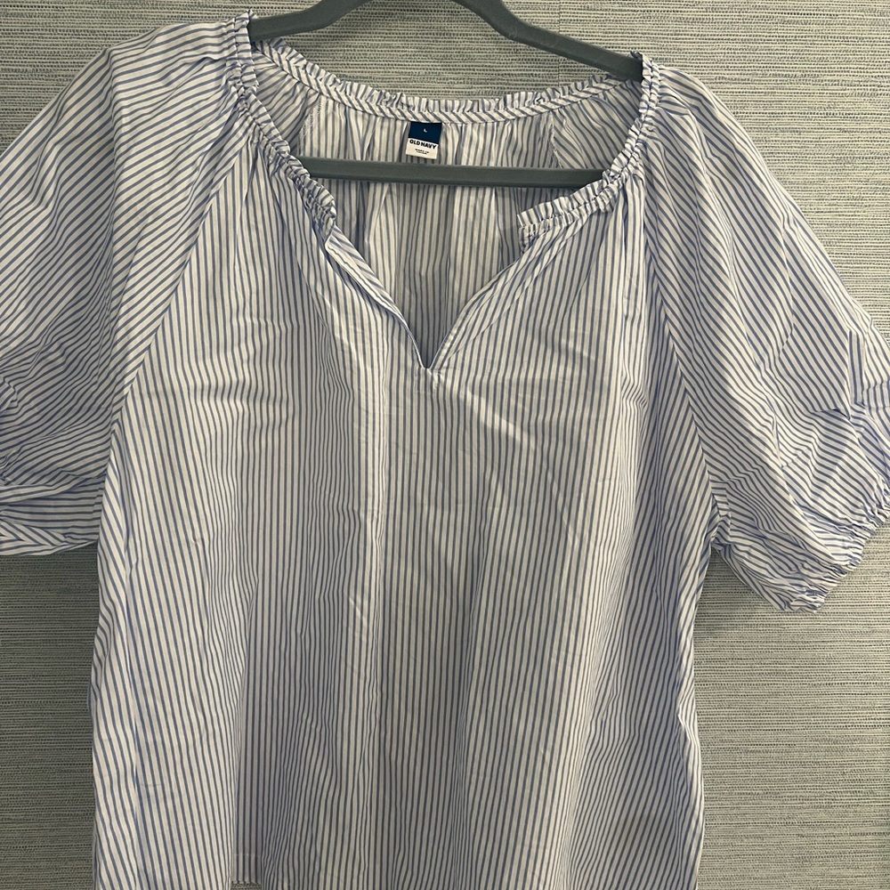 Old Navy Striped Blouse Blue and White, Size Large, Excellent Condition